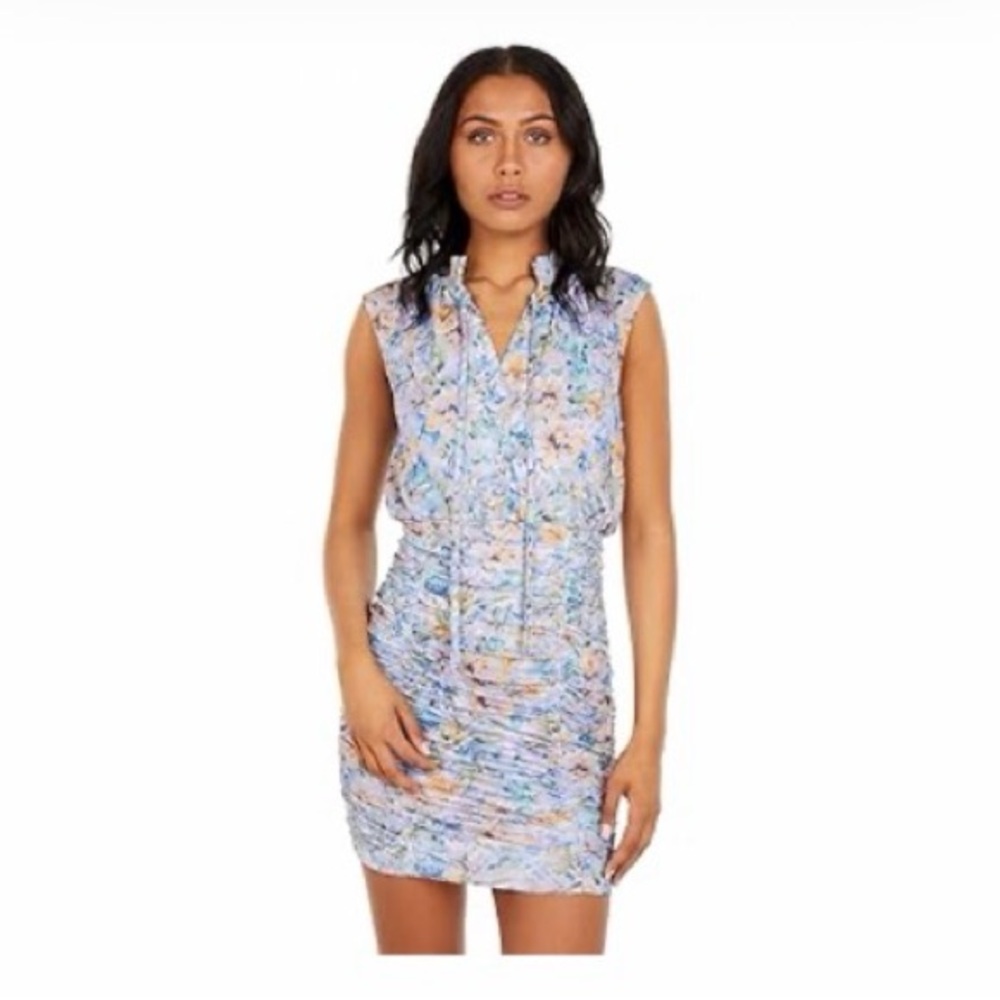 Laundry by Shelli Segal Floral Ruched Mini‎ Dress Blue Yellow Size 12 H703K12
